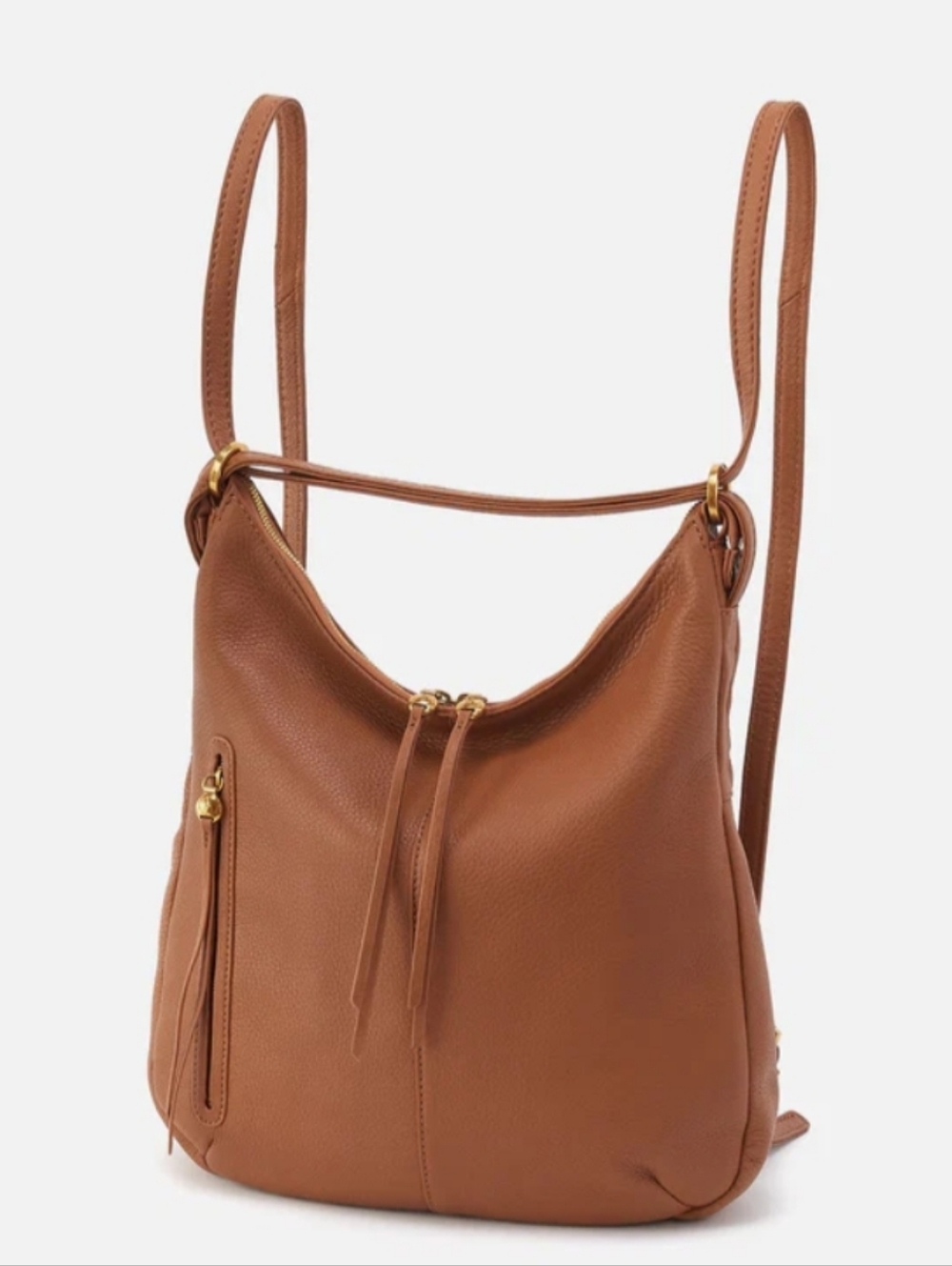 HOBO Merrin Convertible Leather Backpack Shoulder Bag Cognac Tan